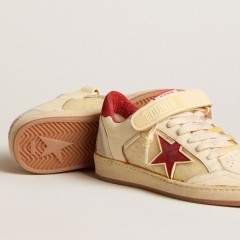 Golden Goose Women's Ball Star LAB In Cream-colored Nappa With Red Suede Star