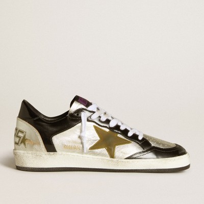 Golden Goose Women's Ball Star LAB In Silver Leather With Brown Leather Star And Black Heel Tab