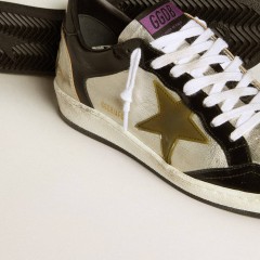 Golden Goose Women's Ball Star LAB In Silver Leather With Brown Leather Star And Black Heel Tab