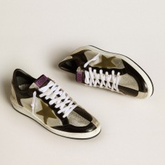 Golden Goose Women's Ball Star LAB In Silver Leather With Brown Leather Star And Black Heel Tab