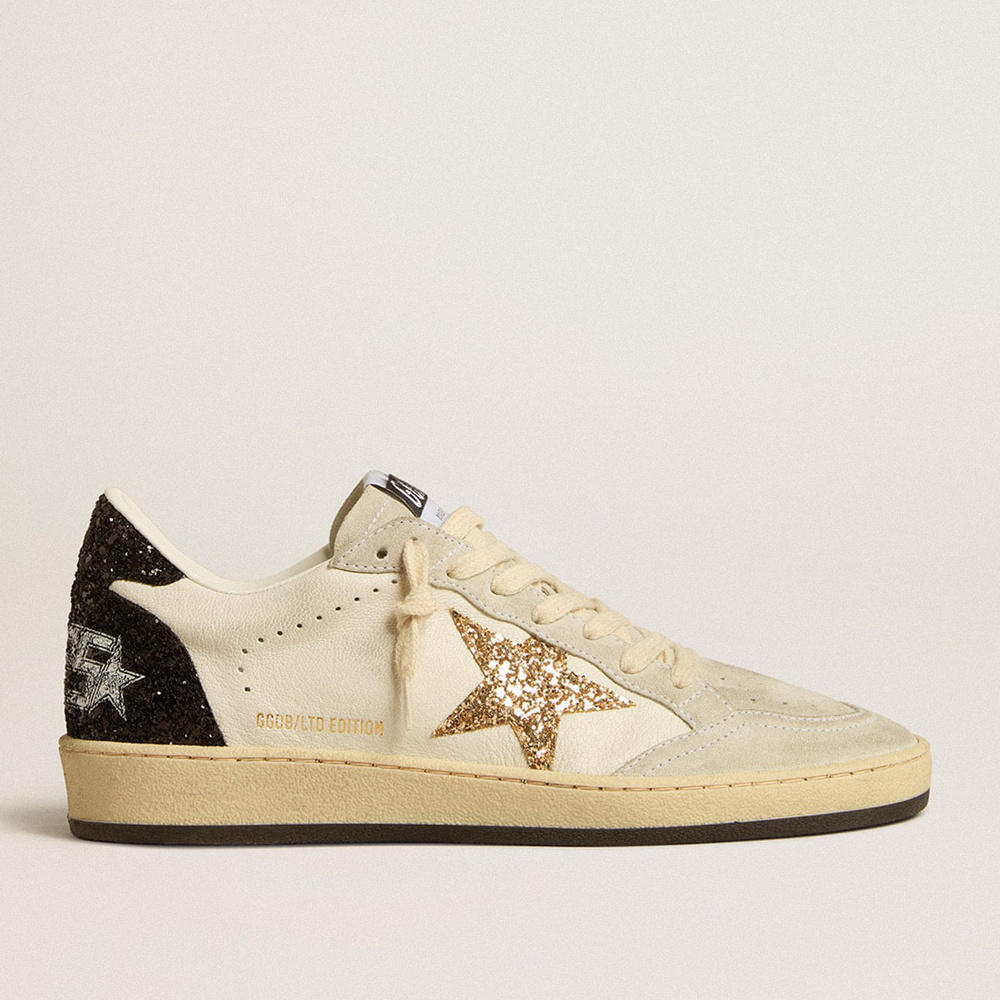 Golden Goose Women's Ball Star LTD In Nappa And Suede With Glitter Star And Black Heel Tab