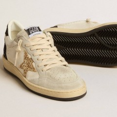 Golden Goose Women's Ball Star LTD In Nappa And Suede With Glitter Star And Black Heel Tab