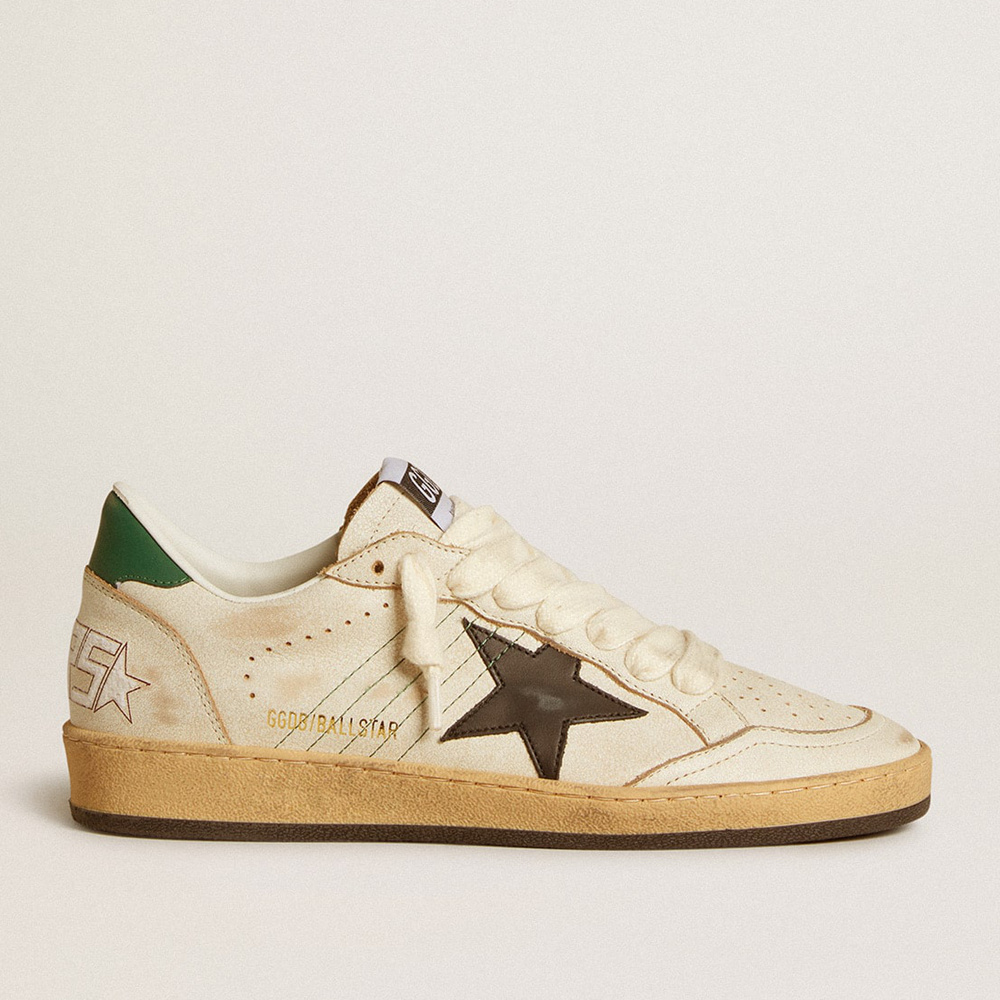 Golden Goose Women's Ball Star With Black Leather Star And Green Leather Heel Tab