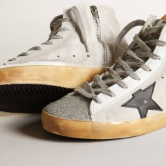 Golden Goose Women's Francy In White Suede With Black Leather Star And Silver Swarovski Crystal Tongue