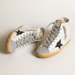 Golden Goose Women's Francy In White Suede With Black Leather Star And Silver Swarovski Crystal Tongue