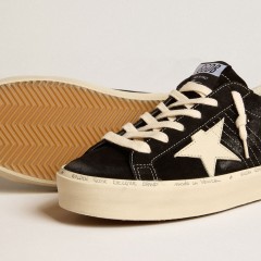 Golden Goose Women's Hi Star In Black Leather With Silver Glitter Heel Tab