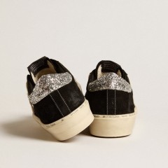 Golden Goose Women's Hi Star In Black Leather With Silver Glitter Heel Tab