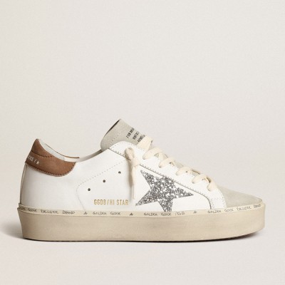 Golden Goose Women's Hi Star With Silver Glitter Star And Dove-gray Nubuck Heel Tab