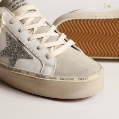 Golden Goose Women's Hi Star With Silver Glitter Star And Dove-gray Nubuck Heel Tab