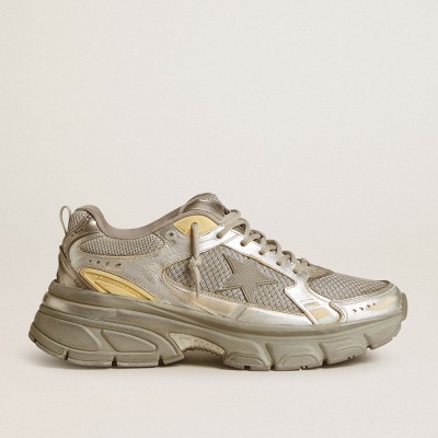 Golden Goose Women's Lightstar In Metallic Leather And Silver Mesh With Gray Star