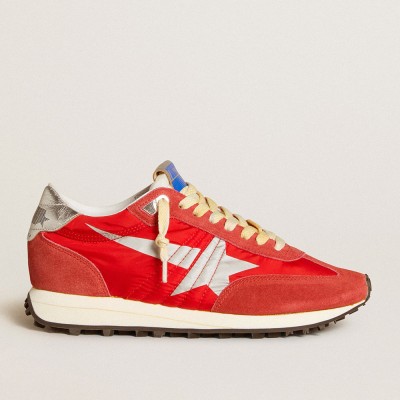 Golden Goose Women's Marathon With Red Nylon Upper And Silver Star