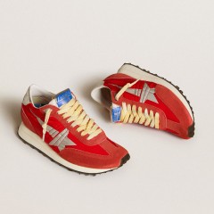 Golden Goose Women's Marathon With Red Nylon Upper And Silver Star