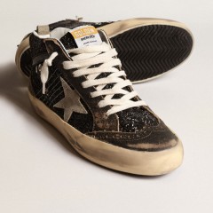 Golden Goose Women's Mid Star In Black Glitter With Dove-gray Suede Star And Heel Tab