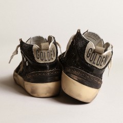 Golden Goose Women's Mid Star In Black Glitter With Dove-gray Suede Star And Heel Tab