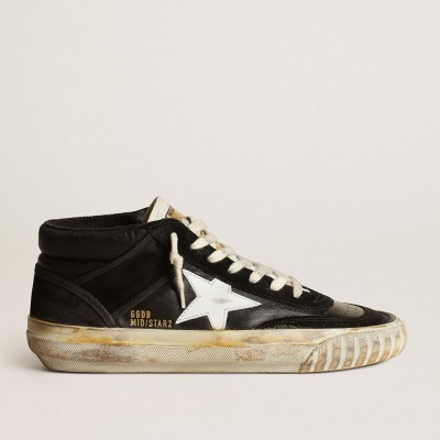 Golden Goose Women's Mid Star In Black Nappa And Suede With White Leather Star