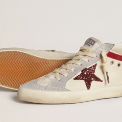 Golden Goose Women's Mid Star In Leather With Glitter Star And Red Nubuck Flash