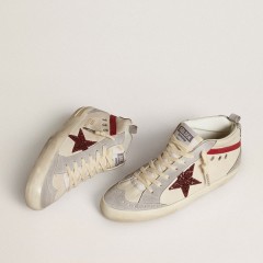 Golden Goose Women's Mid Star In Leather With Glitter Star And Red Nubuck Flash