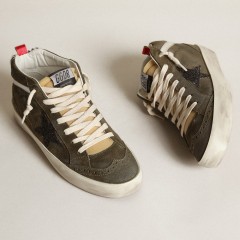 Golden Goose Women's Mid-Star In Olive-green Suede With Black Glitter Star And Pony Skin Heel Tab