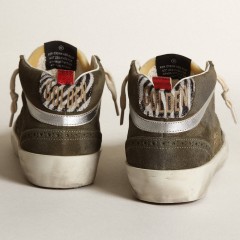 Golden Goose Women's Mid-Star In Olive-green Suede With Black Glitter Star And Pony Skin Heel Tab