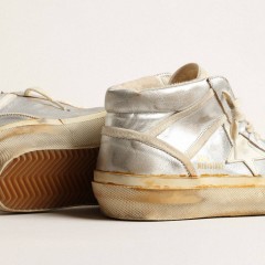 Golden Goose Women's Mid Star In Silver Metallic Leather With Ivory Star