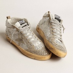 Golden Goose Women's Mid Star In White And Dove-gray Suede With Swarovski Crystals