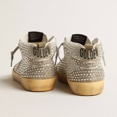 Golden Goose Women's Mid Star In White And Dove-gray Suede With Swarovski Crystals