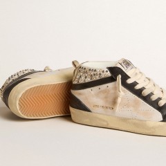 Golden Goose Women's Mid Star LTD In Black And White Leather With Pearls And Perforated Star