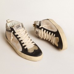 Golden Goose Women's Mid Star LTD In Black And White Leather With Pearls And Perforated Star