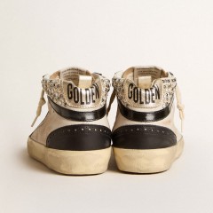 Golden Goose Women's Mid Star LTD In Black And White Leather With Pearls And Perforated Star