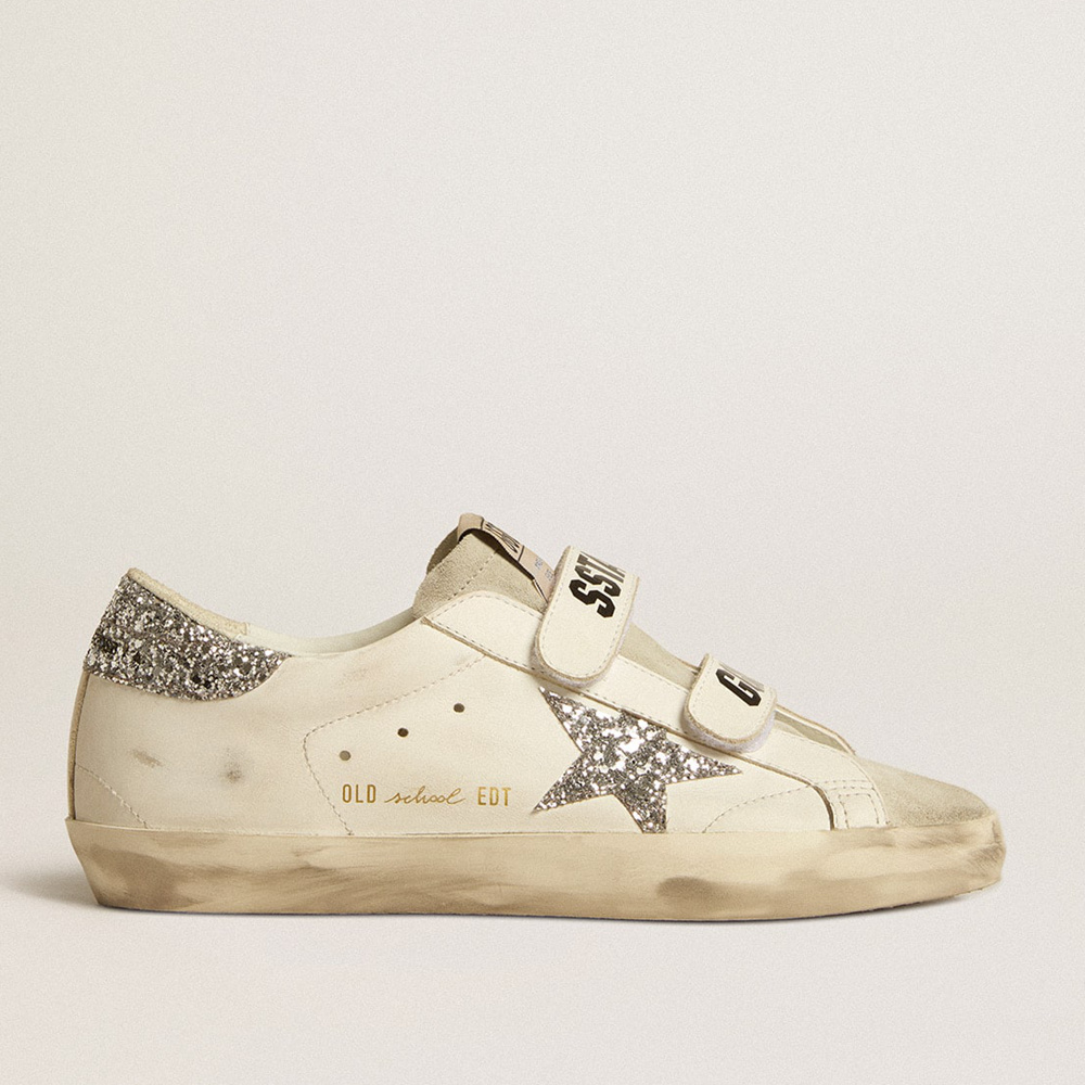 Golden Goose Women's Old School With Silver Glitter Star And Ice-gray Suede Tongue