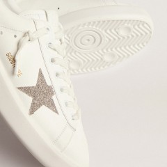 Golden Goose Women's Purestar In White Leather With Silver Swarovski Crystal Star