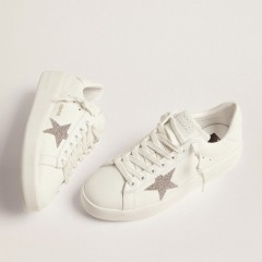 Golden Goose Women's Purestar In White Leather With Silver Swarovski Crystal Star