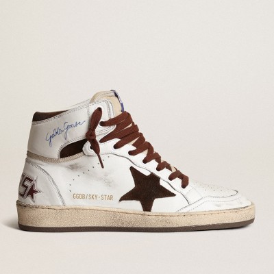 Golden Goose Women's Sky-Star In White Nappa Leather With Chocolate Suede Star