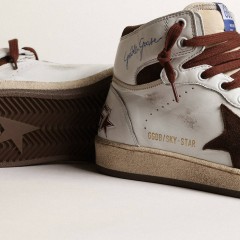 Golden Goose Women's Sky-Star In White Nappa Leather With Chocolate Suede Star