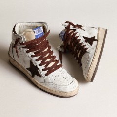 Golden Goose Women's Sky-Star In White Nappa Leather With Chocolate Suede Star