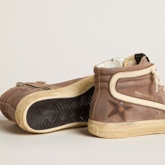 Golden Goose Women's Slide LTD In Brown Suede With Leather Star And Flash