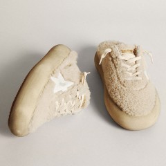 Golden Goose Women's Space-Star Sabots In Beige Shearling With White Leather Star