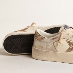 Golden Goose Women's Stardan In Ecru Nappa Leather With Gold Glitter Star And Heel Tab