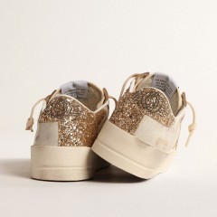 Golden Goose Women's Stardan In Ecru Nappa Leather With Gold Glitter Star And Heel Tab