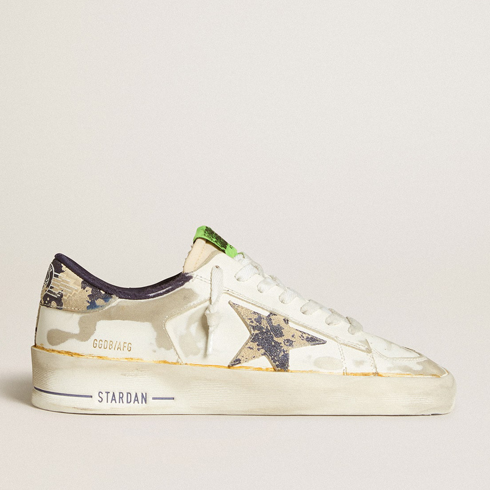 Golden Goose Women's Stardan LAB In White Leather With A Camouflage Star And Heel Tab