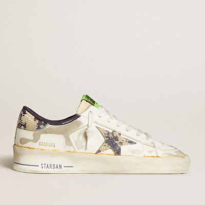 Golden Goose Women's Stardan LAB In White Leather With A Camouflage Star And Heel Tab