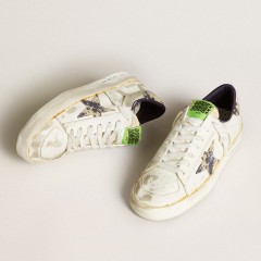 Golden Goose Women's Stardan LAB In White Leather With A Camouflage Star And Heel Tab