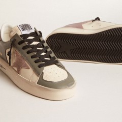 Golden Goose Women's Stardan LTD In Gray Leather With A Pink Leather Star And Heel Tab