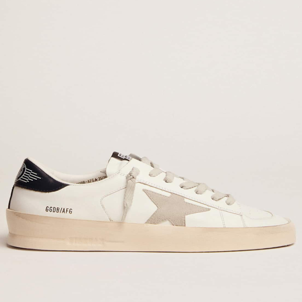 Golden Goose Women's Stardan With Ice-gray Suede Star And Blue Heel Tab