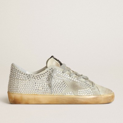 Golden Goose Women's Super-Star In Aged White Nubuck With Swarovski Crystals