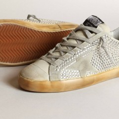 Golden Goose Women's Super-Star In Aged White Nubuck With Swarovski Crystals