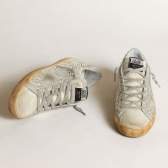 Golden Goose Women's Super-Star In Aged White Nubuck With Swarovski Crystals