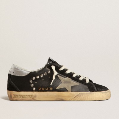 Golden Goose Women's Super-Star In Black Leather And Suede With Silver Studs