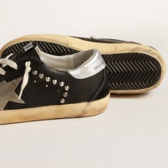 Golden Goose Women's Super-Star In Black Leather And Suede With Silver Studs