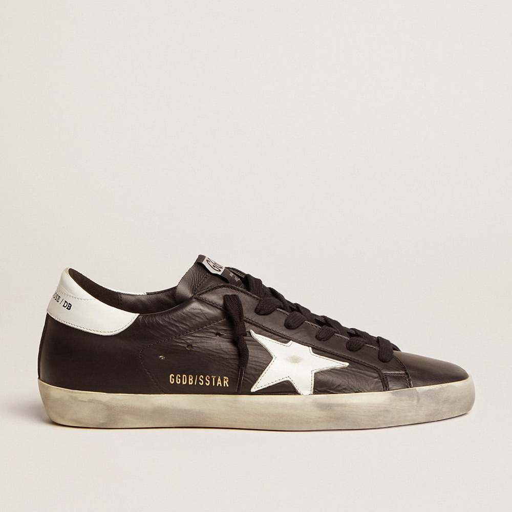 Golden Goose Women's Super-Star In Black Leather With White Leather Star And Heel Tab